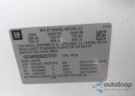 2016 Chevrolet Silverado 1500 Custom из США, поврежденный, VIN 1GCVKPEC8GZ372767